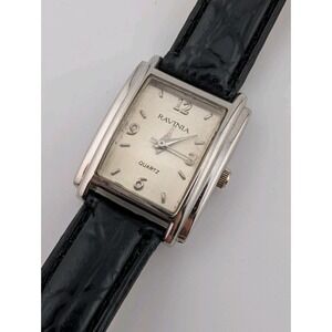 Ravinia Women's Watch 21mm Silver Case Black Leather Band- New Battery